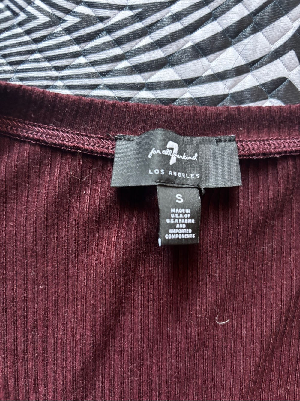 7 For All Mankind Short Sleeve Scoop Neck Top - Burgundy - Picture 2 of 5